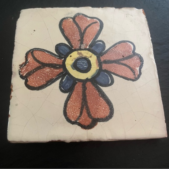 Mexican Hand Painted Terra-Cotta Talavera Vintage Tiles Set of 4 - Picture 3 of 15
